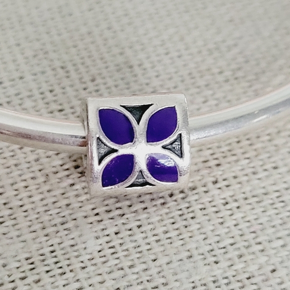 PANDORA purple amethyst mother of pearl beads charm sterling silver bracelet - Picture 12 of 15